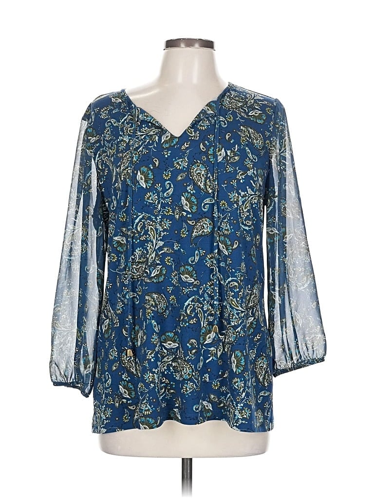 Pre-owned Dressbarn 3/4 Sleeve Blouse In Blue