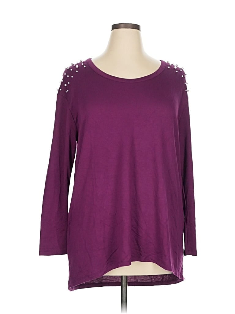 Lane Bryant 3/4 Sleeve T-shirt In Purple