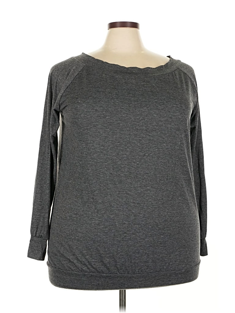 Pre-owned Halife Long Sleeve Top Gray Boatneck Tops