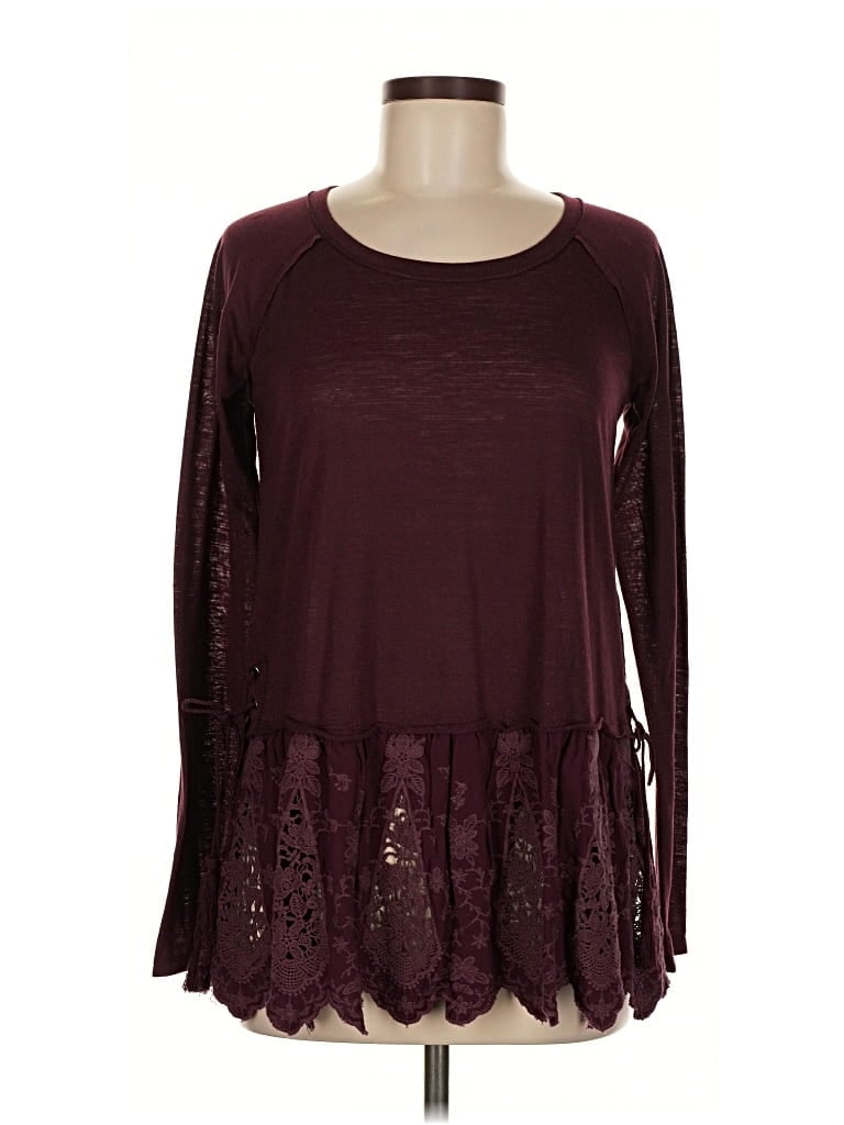 Pre-owned Xhilaration Long Sleeve Top Burgundy Crew Neck Tops