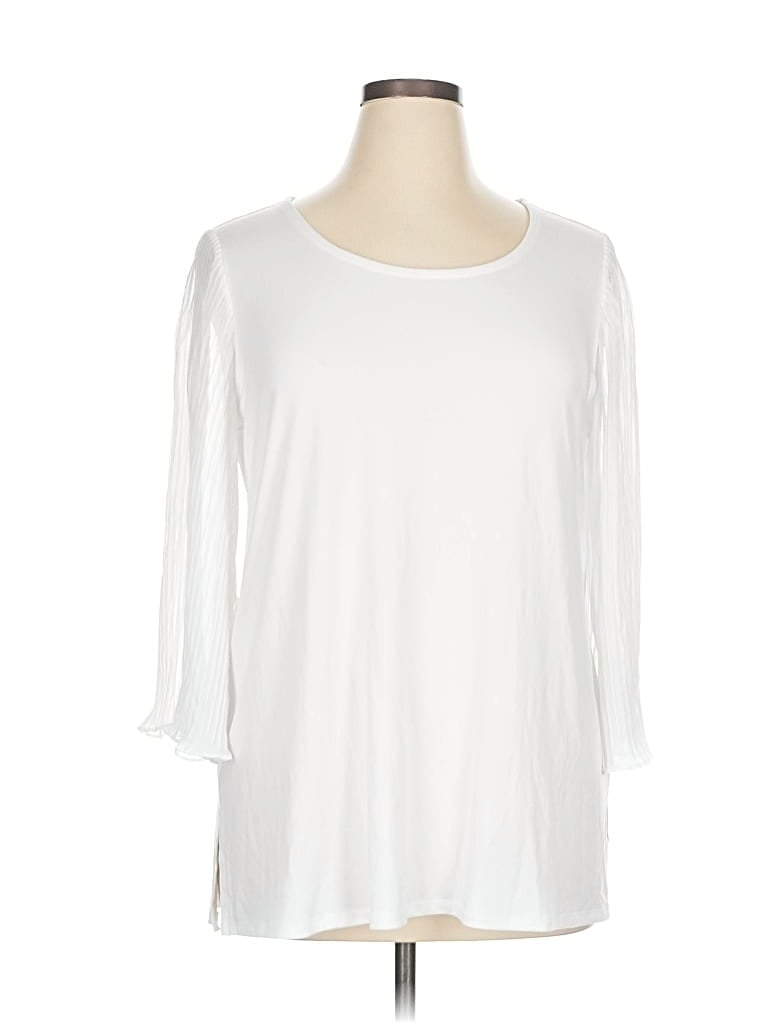 Pre-owned Jm Collection 3/4 Sleeve Top White Boatneck Tops