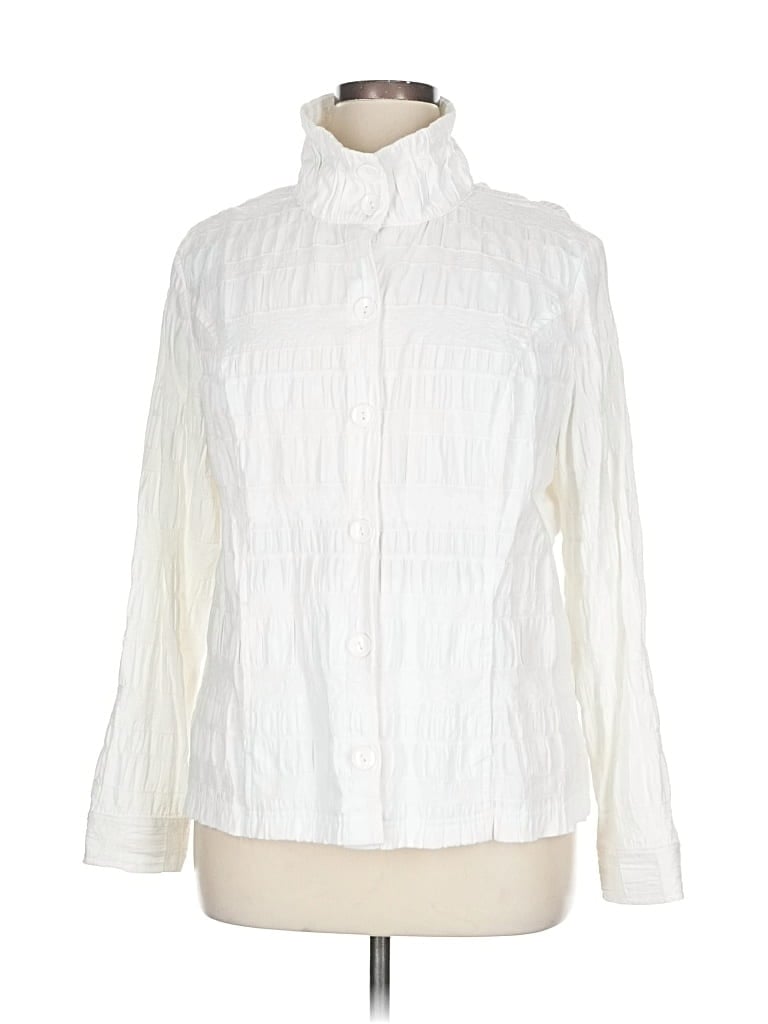 Pre-owned Christopher & Banks Long Sleeve Blouse In White