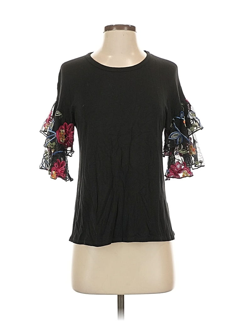 Pre-owned Kim & Cami 3/4 Sleeve Top Black Cold Shoulder Neckline Tops