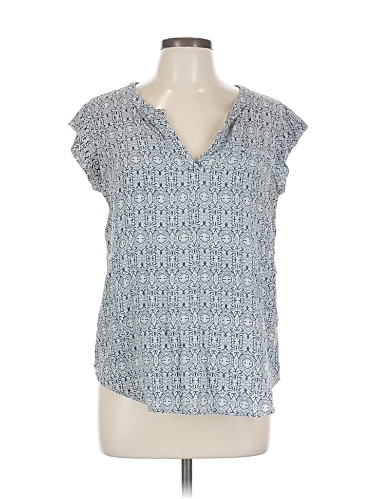 Pre-owned Cynthia Rowley Tjx Short Sleeve Silk Top Blue V Neck Tops