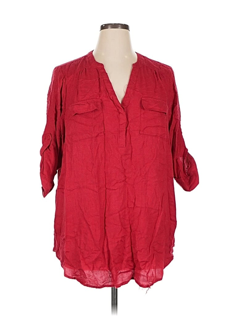 Pre-owned Torrid 3/4 Sleeve Button Down Shirt In Red