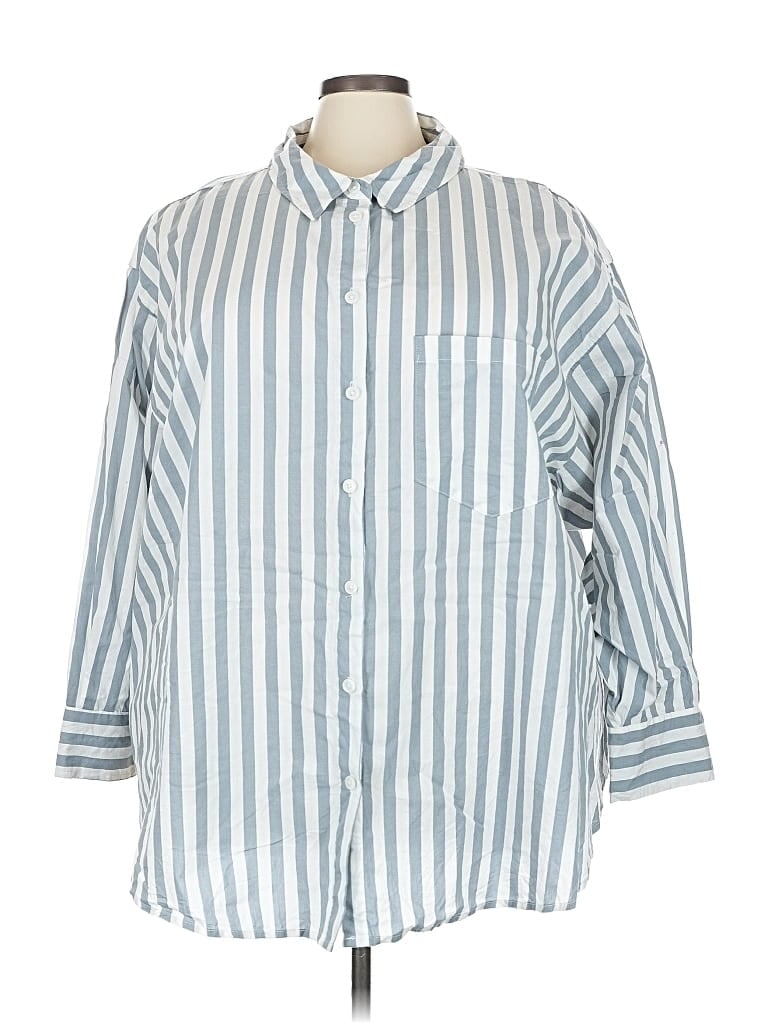 Pre-owned Ava & Viv 3/4 Sleeve Button Down Shirt In Blue