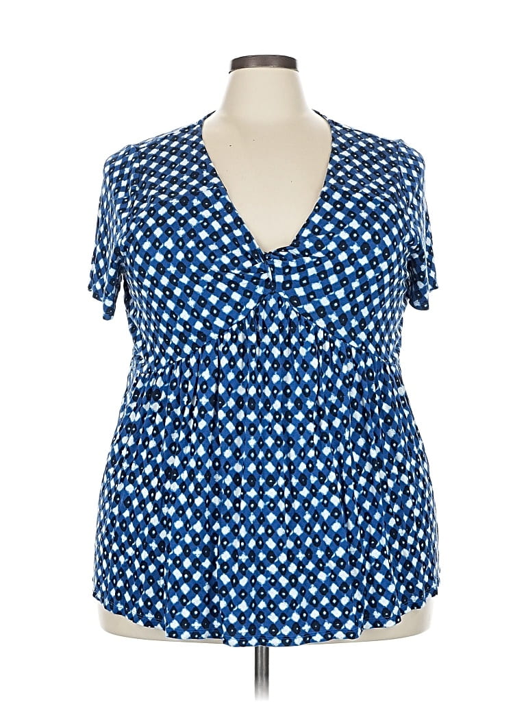 Pre-owned Lane Bryant Short Sleeve Blouse In Blue