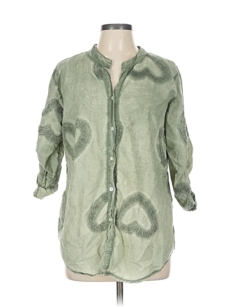 Pre-owned Assorted Brands 3/4 Sleeve Button Down Shirt In Green
