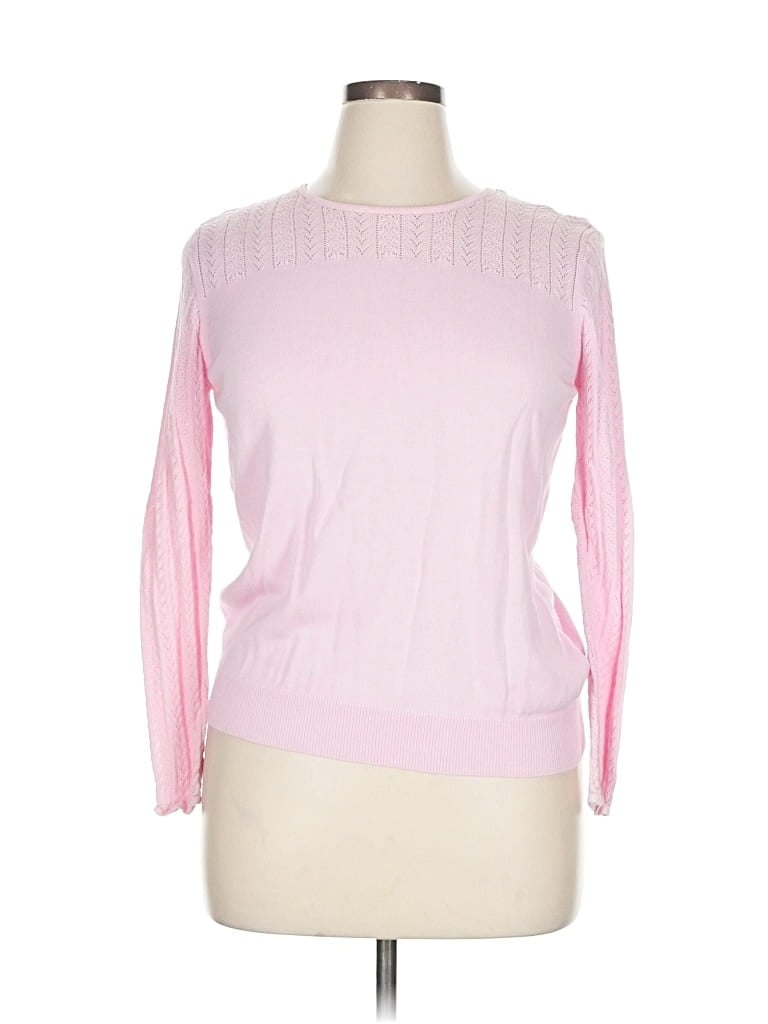 Pre-owned Basic Editions Long Sleeve Top Pink Boatneck Tops