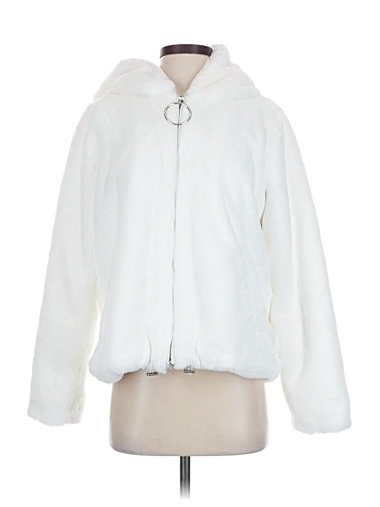 Pre-owned Guess Faux Fur Jacket In White
