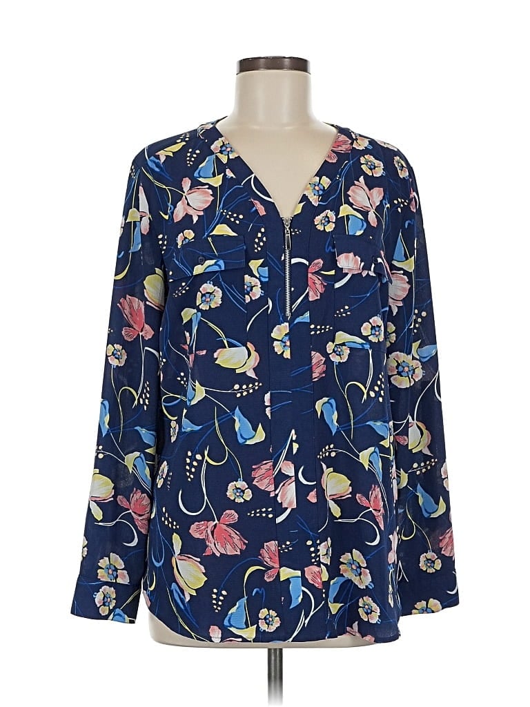 Pre-owned Valerie Stevens Long Sleeve Henley Shirt In Blue