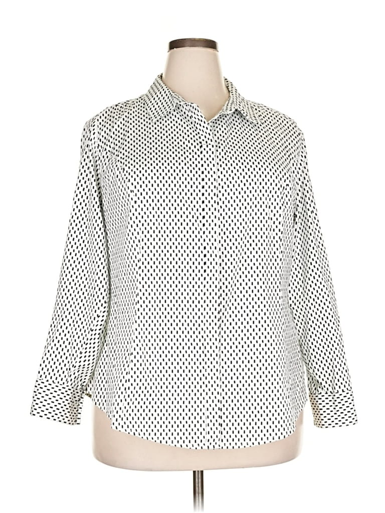 Pre-owned Lane Bryant 3/4 Sleeve Button Down Shirt In White