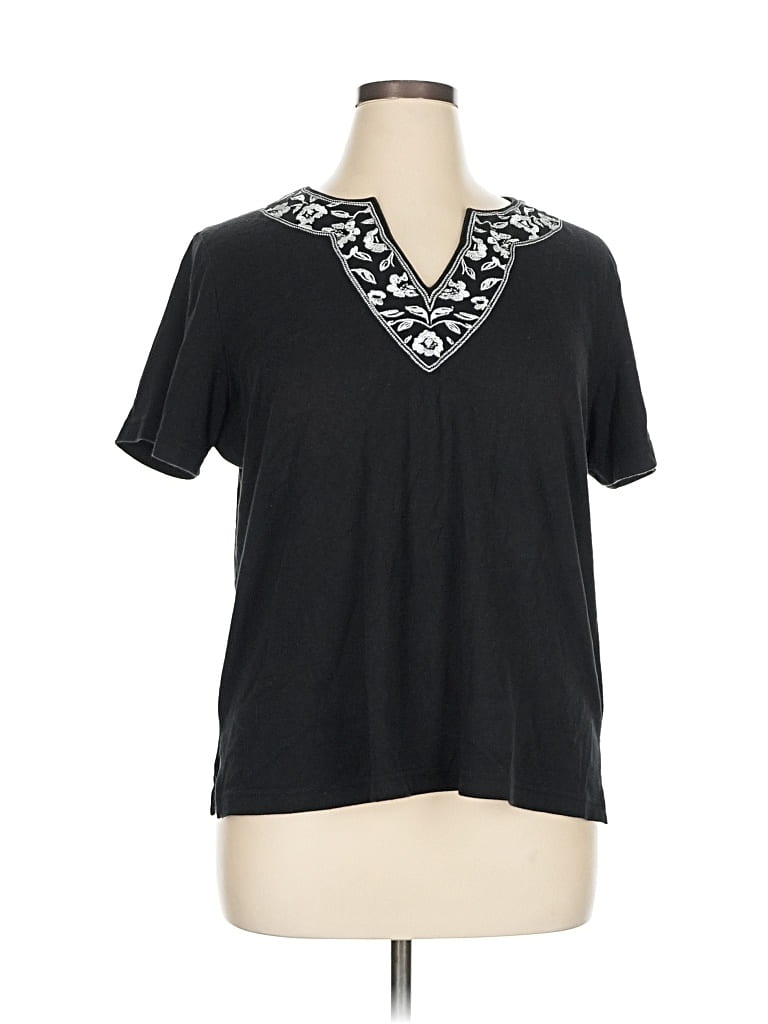 Pre-owned Cathy Daniels Short Sleeve Top Black V Neck Tops