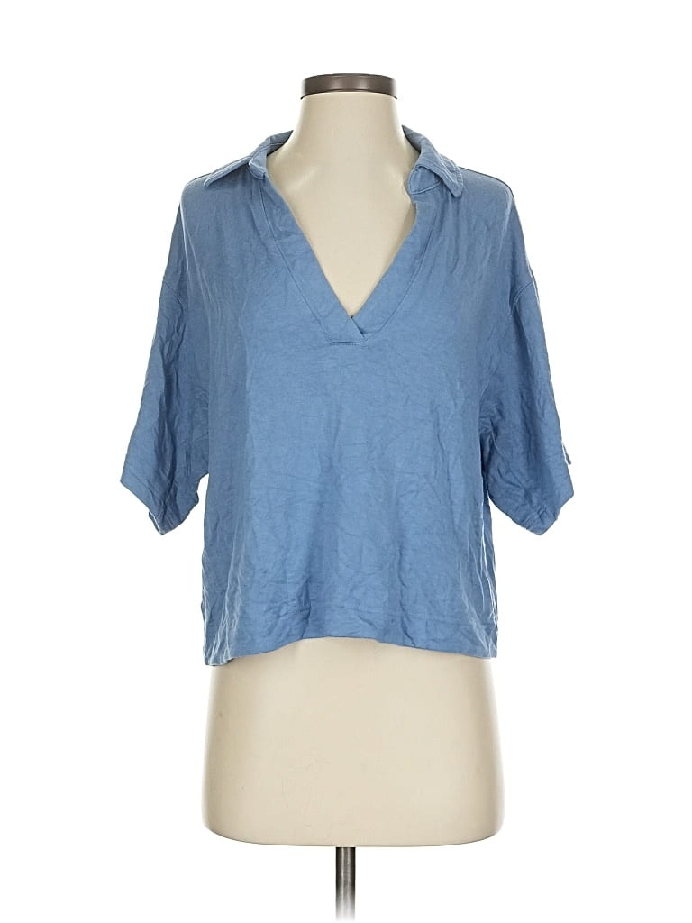 Pre-owned Athleta Short Sleeve Blouse In Blue