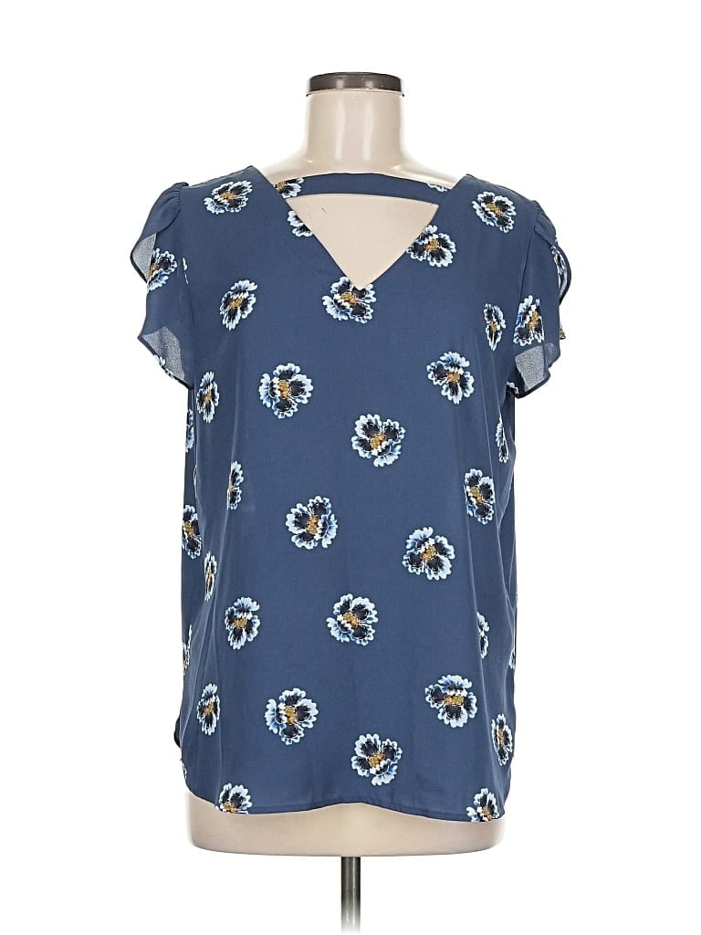 Pre-owned Ann Taylor Loft Short Sleeve Blouse In Blue