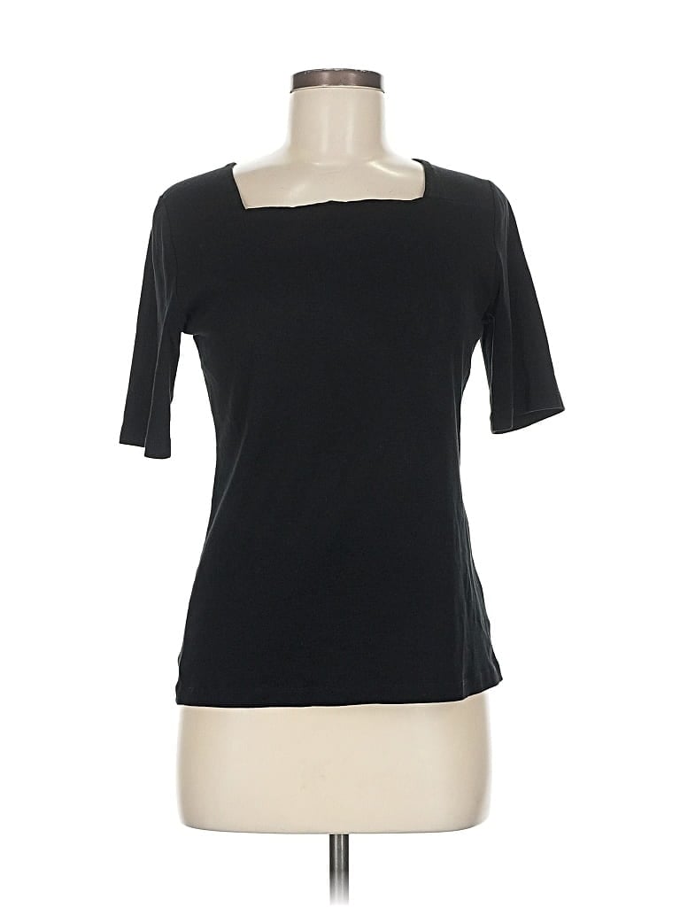 Pre-owned Jones New York Signature Short Sleeve Top Black Scoop Neck Tops