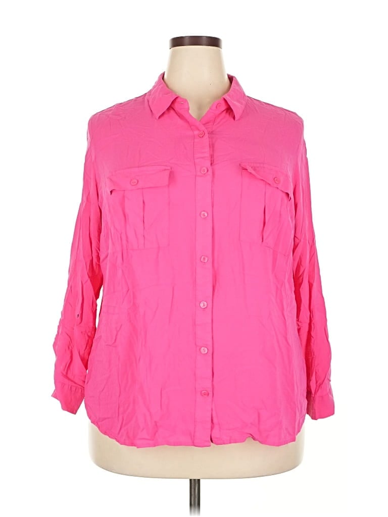 Pre-owned A.n.a. A New Approach 3/4 Sleeve Button Down Shirt In Pink