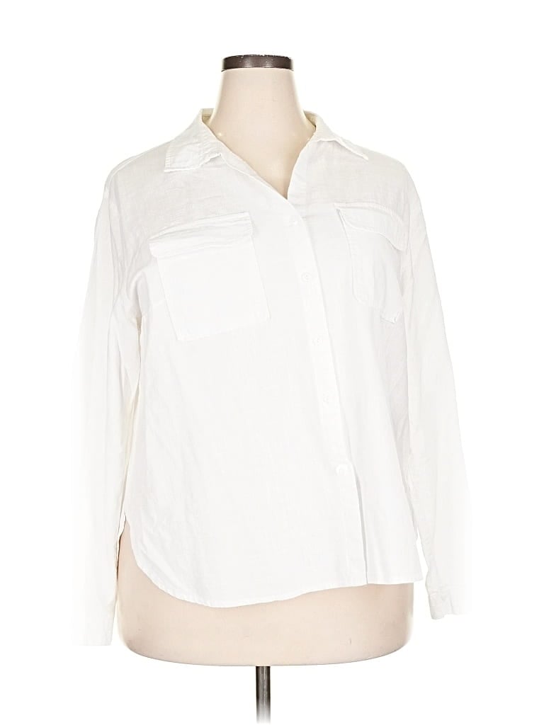 Pre-owned Unbranded 3/4 Sleeve Button Down Shirt In White