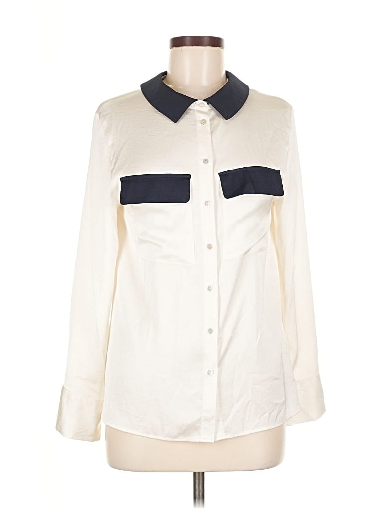 Pre-owned Zara Basic Long Sleeve Button Down Shirt In White