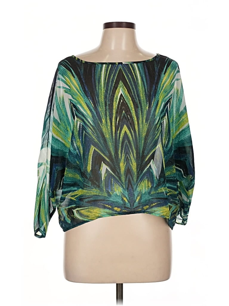 Pre-owned Bisou Bisou 3/4 Sleeve Blouse In Green
