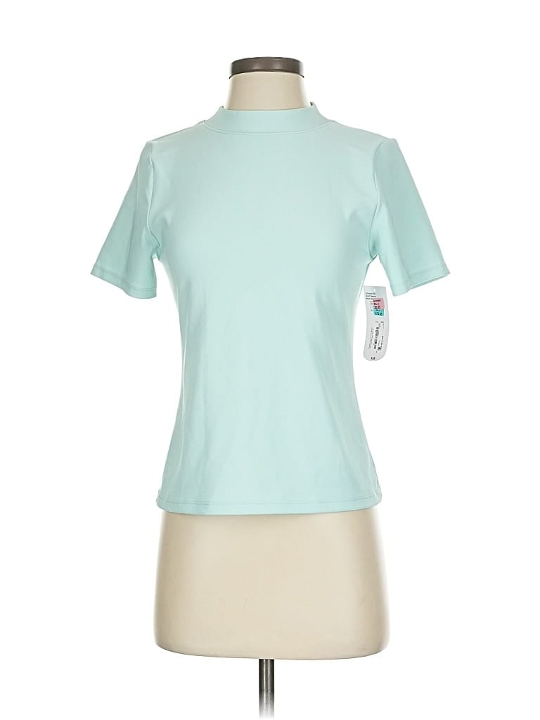 Xersion Short Sleeve Top Teal Mock Neckline Tops In Blue