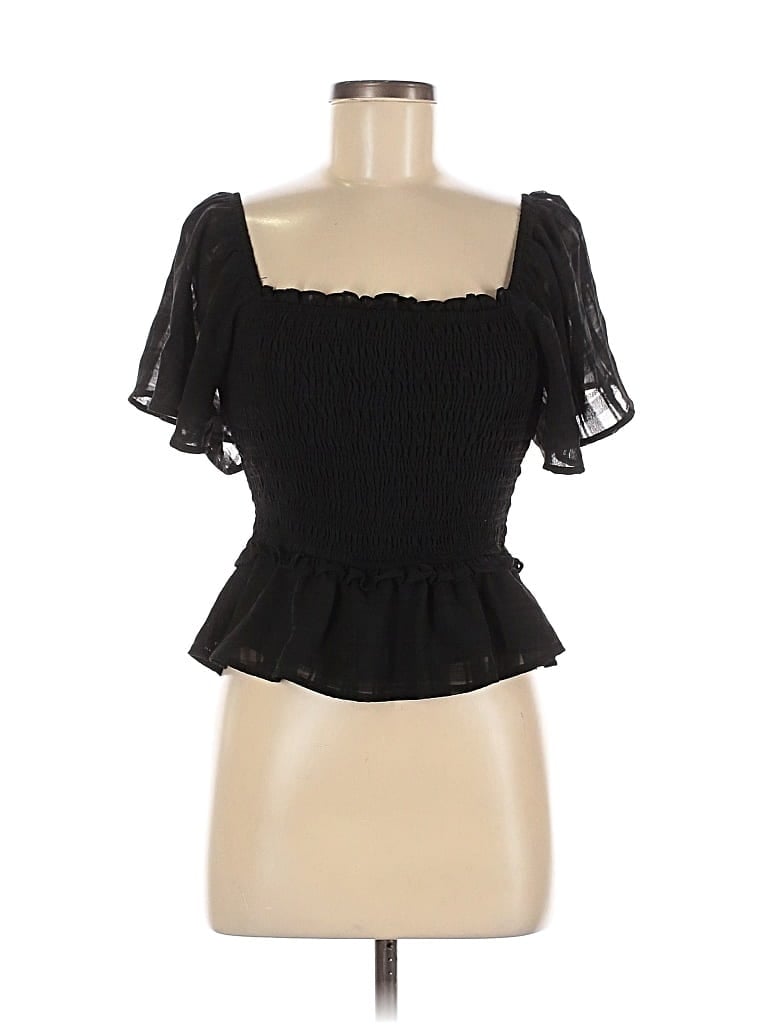 Pre-owned Astr Short Sleeve Top Black Sweetheart Neckline Tops