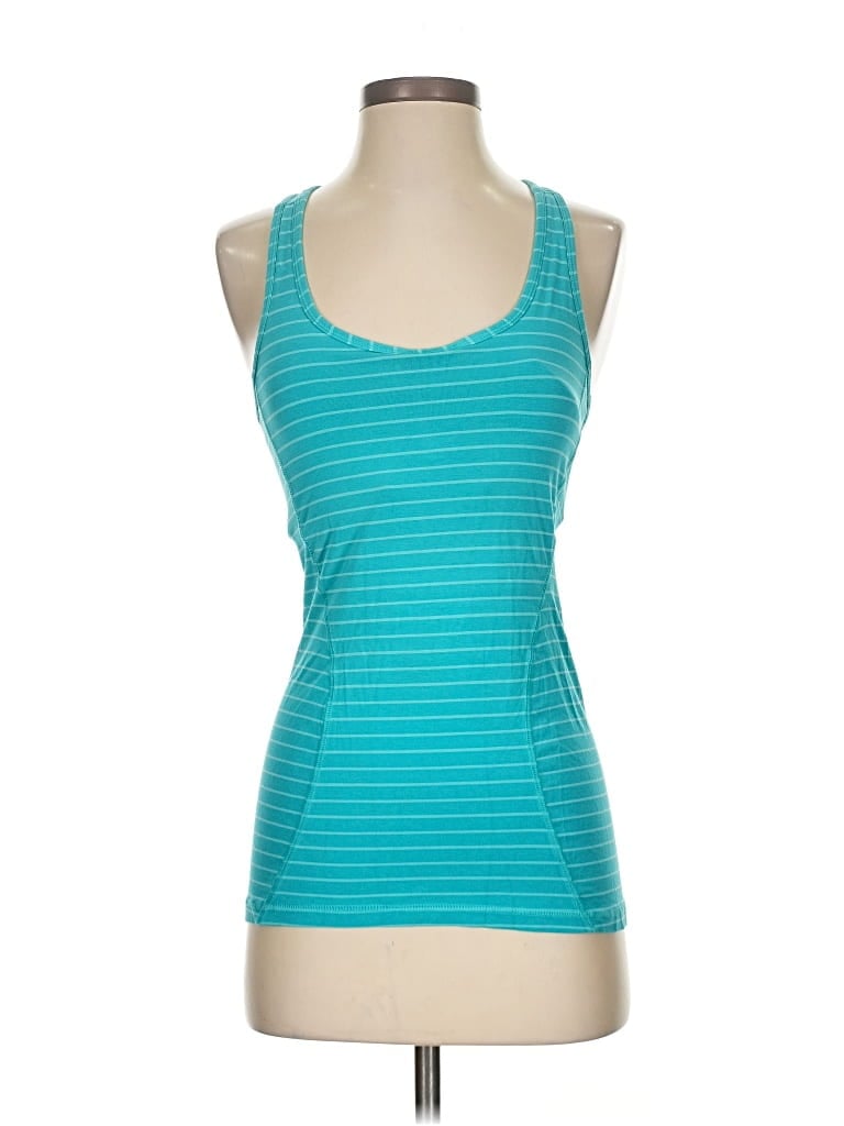 Pre-owned Tasc Tank Top Teal Strapless Neckline Tops In Blue