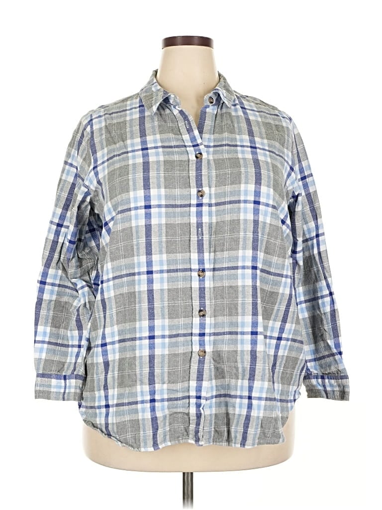 Pre-owned Woman Within 3/4 Sleeve Button Down Shirt In Gray