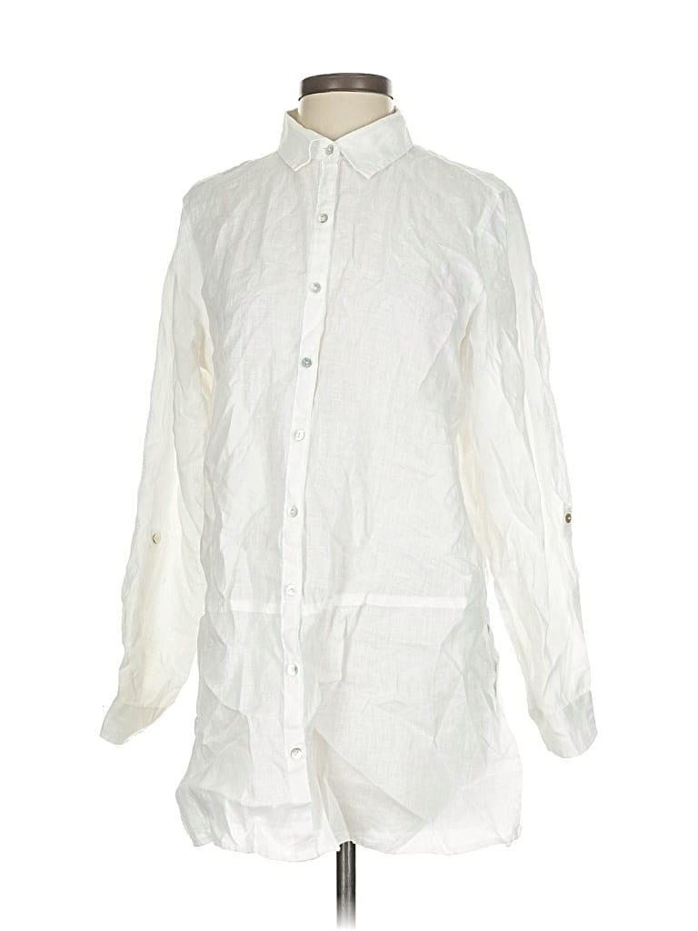 Pre-owned Tahari Long Sleeve Button Down Shirt In White
