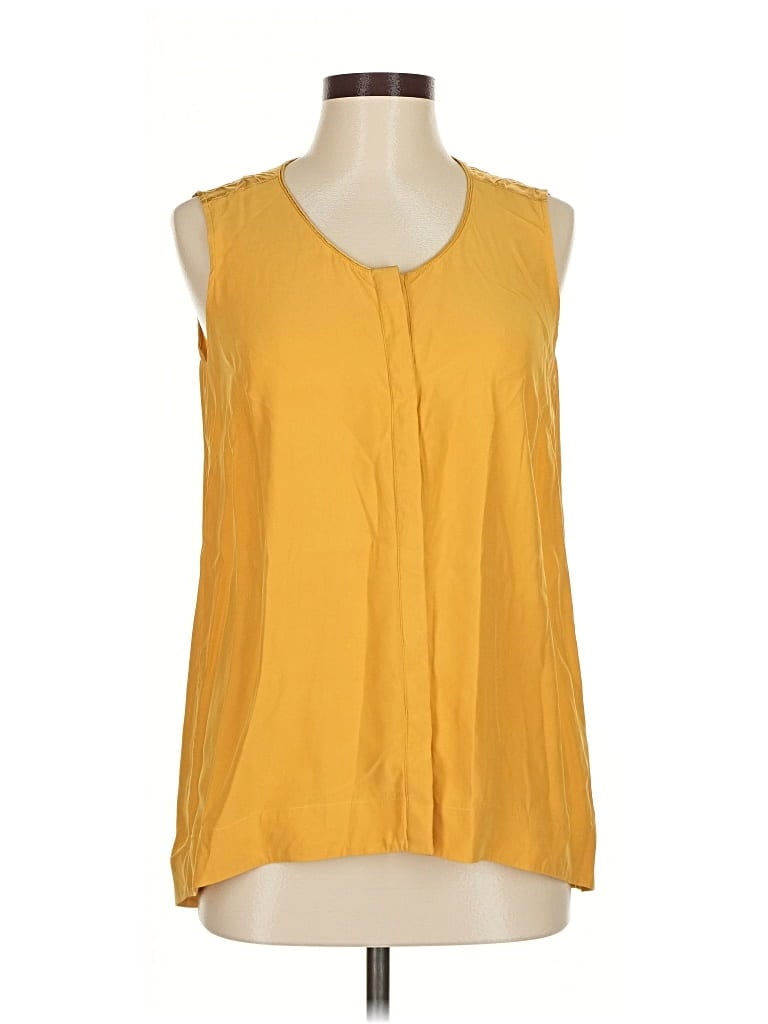 Pre-owned Lafayette 148 Sleeveless Silk Top Yellow Scoop Neck Tops