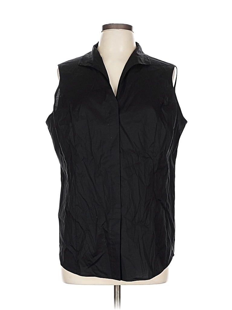 Pre-owned Misook Sleeveless Button Down Shirt In Black