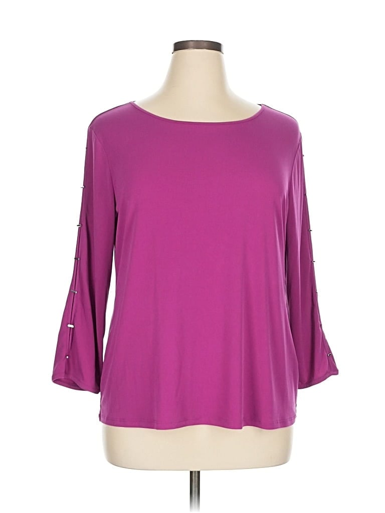 Pre-owned Investments 3/4 Sleeve Top Purple Boatneck Tops