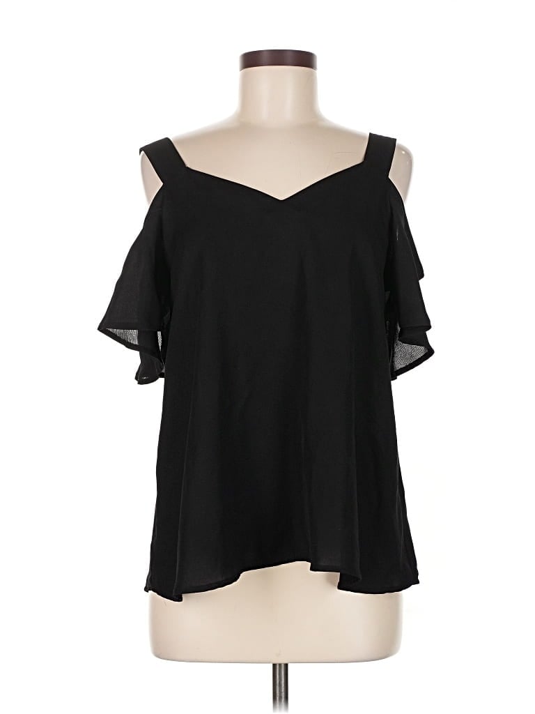 Pre-owned Sienna Sky Short Sleeve Top Black Cold Shoulder Neckline Tops