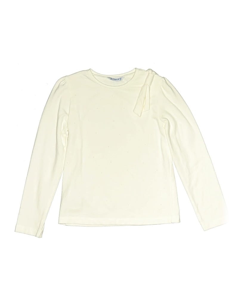 Pre-owned Mayoral Kids' Long Sleeve Top Ivory Crew Neck Tops In White