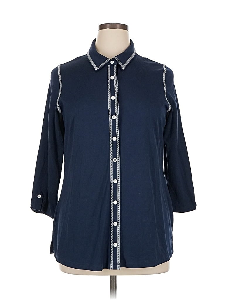 Pre-owned Assorted Brands 3/4 Sleeve Button Down Shirt In Blue