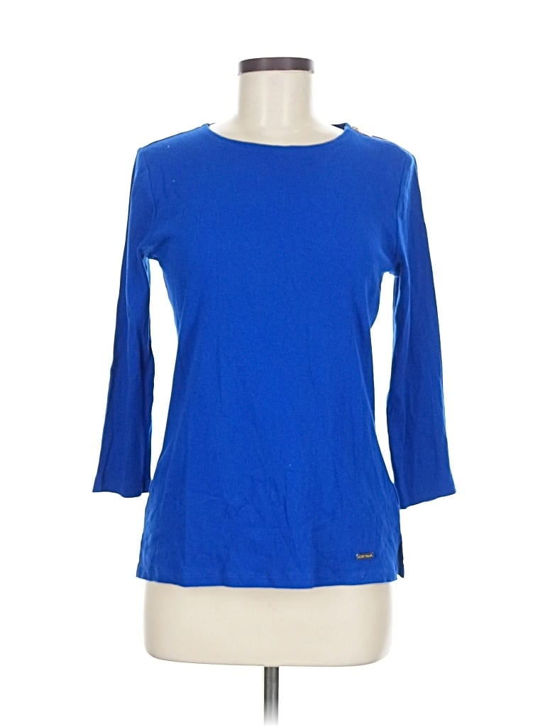 Pre-owned Ellen Tracy 3/4 Sleeve Top Blue Boatneck Tops