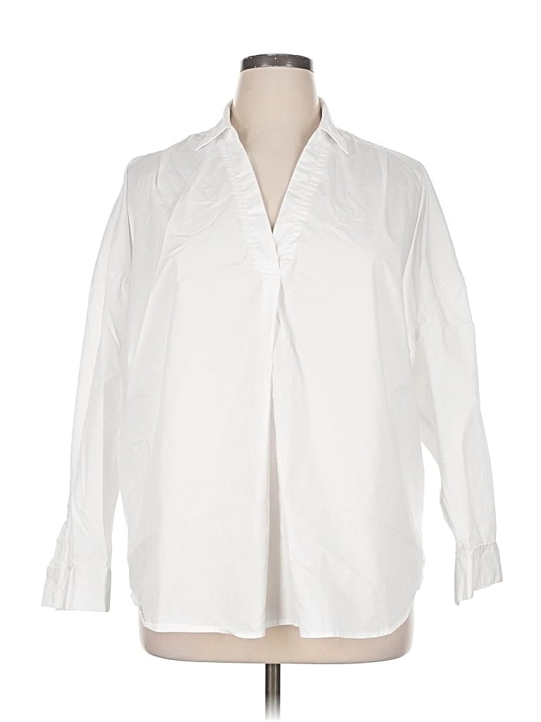 Pre-owned Ellen Tracy Long Sleeve Blouse In White