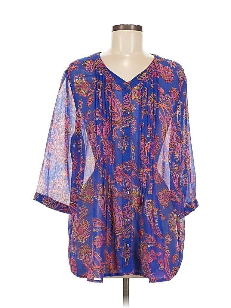 Pre-owned Blair 3/4 Sleeve Blouse In Blue