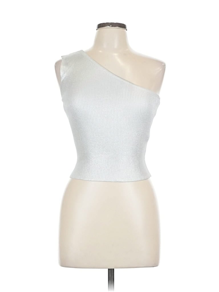 Balboa Tank Top Silver One Shoulder Neckline Tops In White