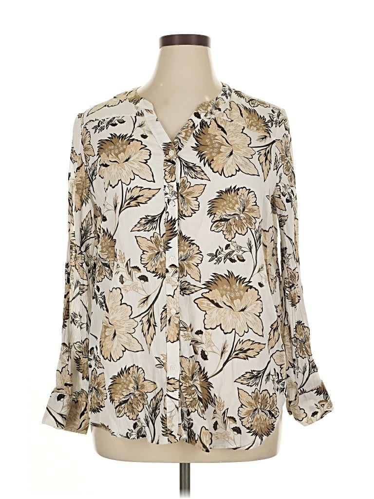 Pre-owned Liz Claiborne Long Sleeve Blouse In White