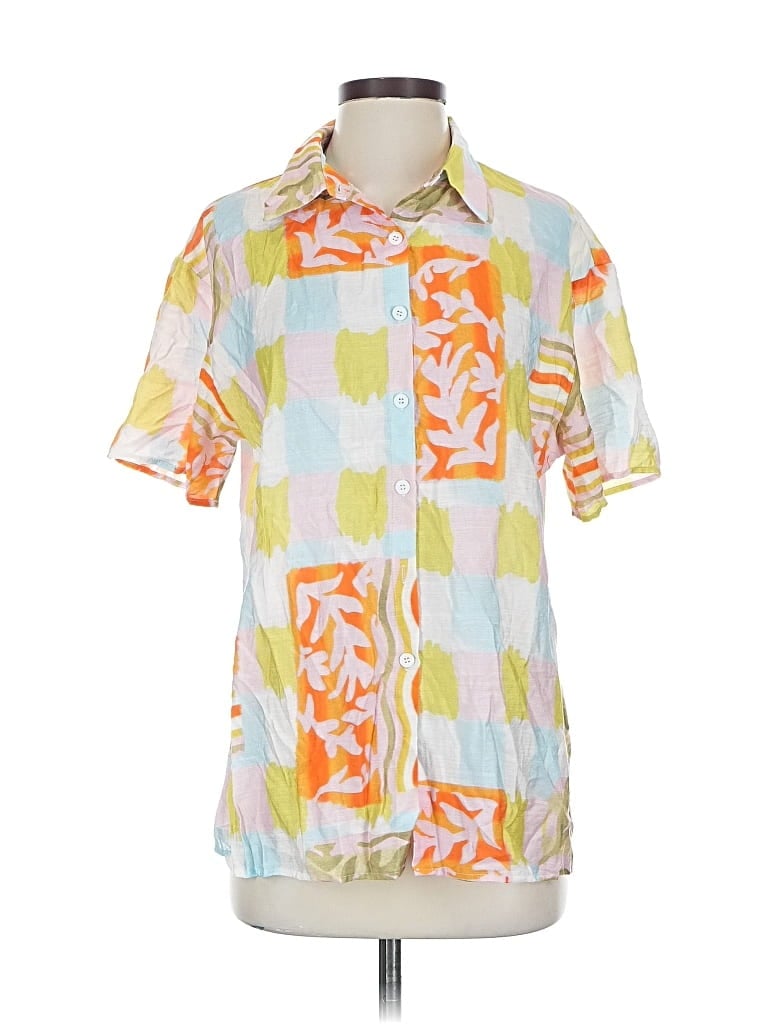 Pre-owned Prettygarden Short Sleeve Button Down Shirt In Yellow