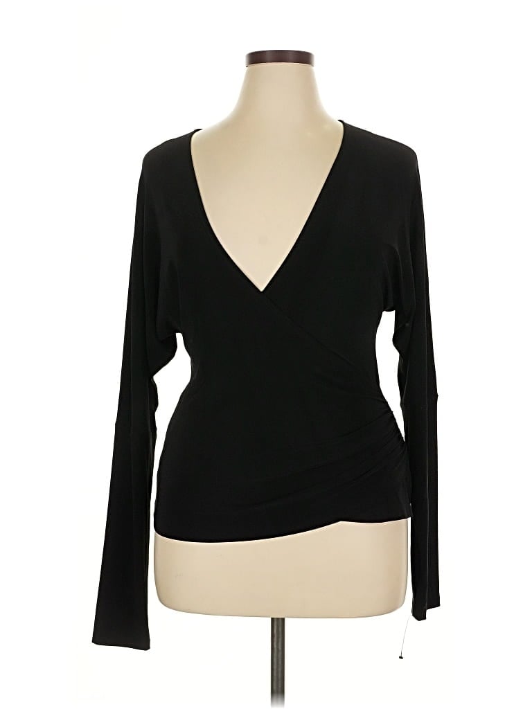 Pre-owned Norma Kamali Long Sleeve Top Black Plunge Neckline Tops
