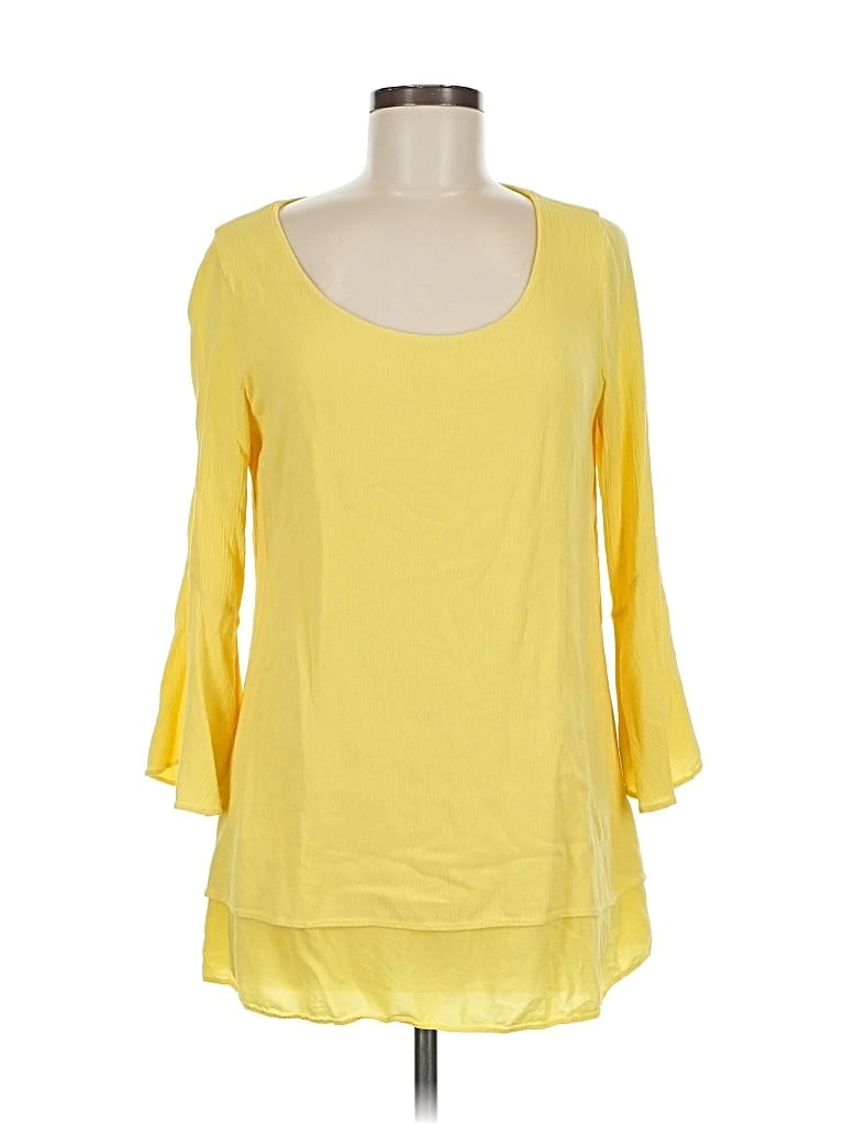 Pre-owned Soft Surroundings 3/4 Sleeve Top Yellow Scoop Neck Tops