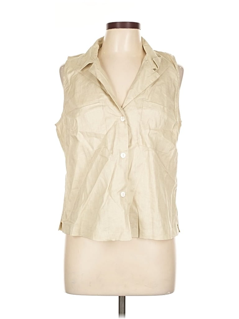 Pre-owned Three Dots Sleeveless Button Down Shirt In Brown