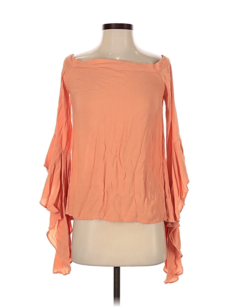 Pre-owned Entro 3/4 Sleeve Top Orange Cold Shoulder Neckline Tops