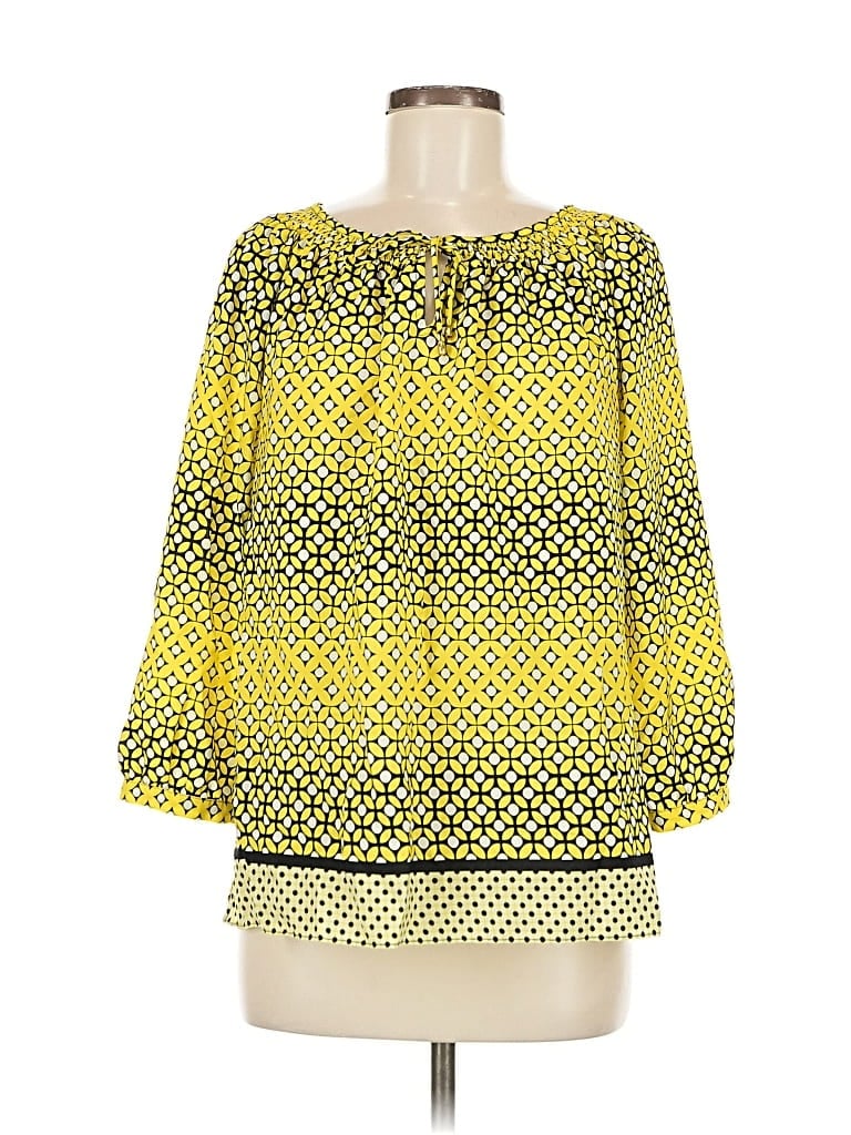 Pre-owned Jones New York Signature 3/4 Sleeve Blouse In Yellow