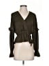 Express 100% Polyester Green Tan Long Sleeve Blouse Size XS - photo 1