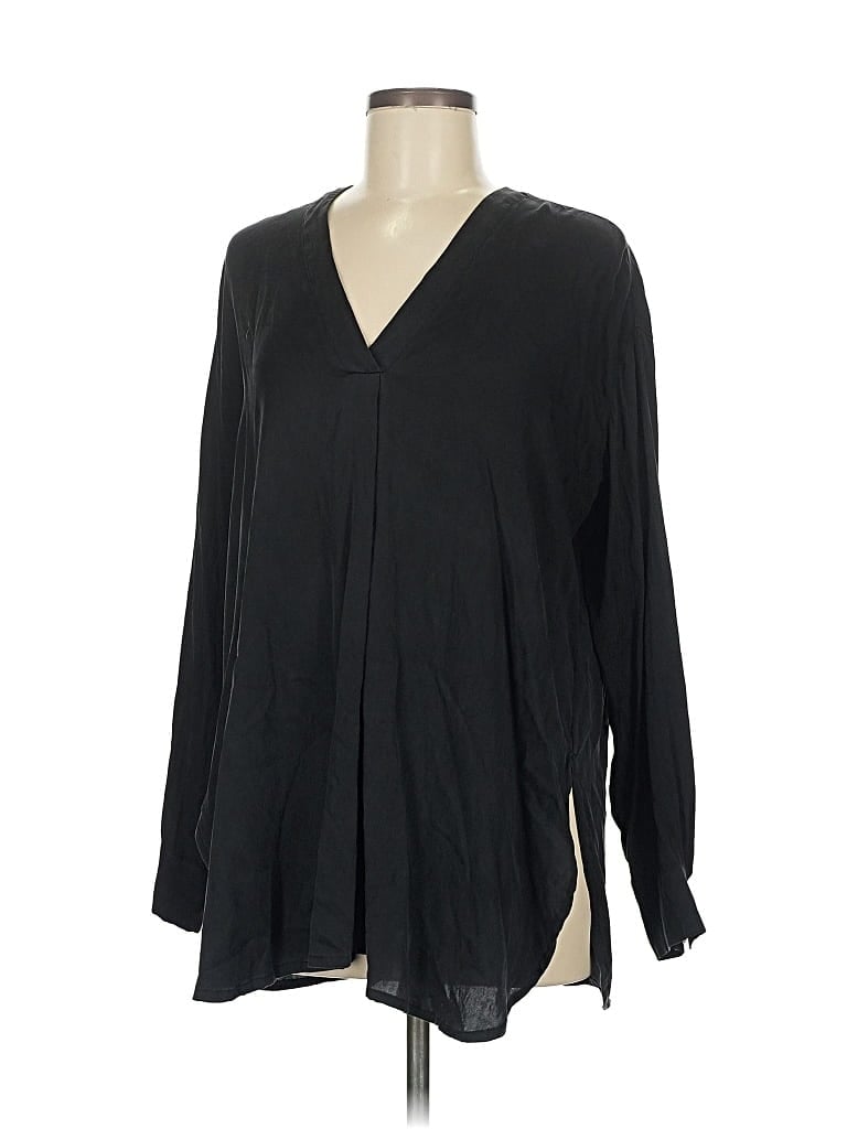 Pre-owned Vince 3/4 Sleeve Silk Top Black Plunge Neckline Tops