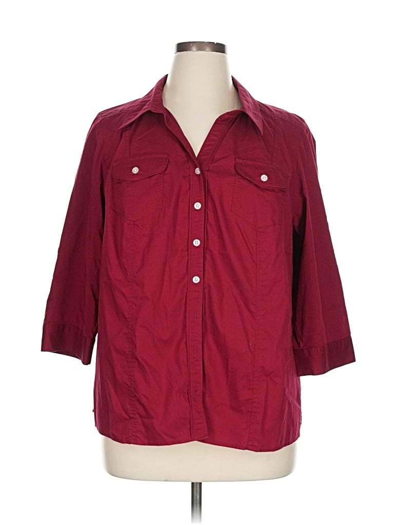 Pre-owned Cj Banks 3/4 Sleeve Button Down Shirt In Burgundy