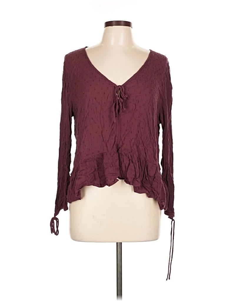 Pre-owned American Eagle Outfitters Long Sleeve Blouse In Burgundy